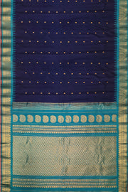 Gadwal pure silk saree in navy blue with small buttis