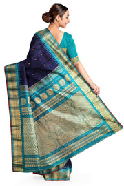 Gadwal pure silk saree in navy blue with small buttis
