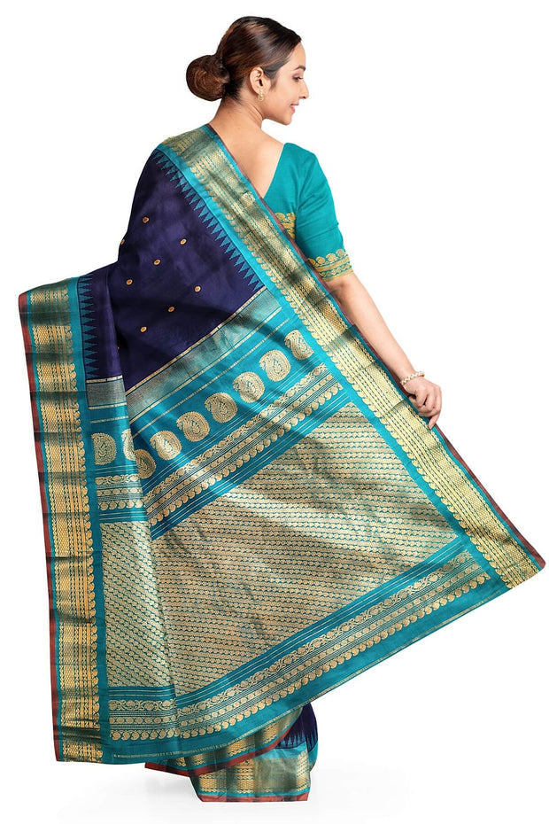 Gadwal pure silk saree in navy blue with small buttis