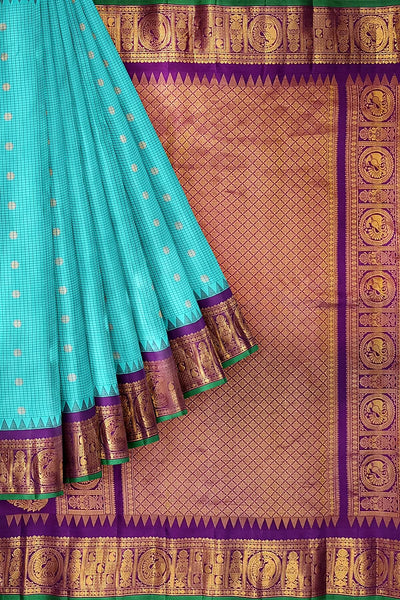 Gadwal pure silk saree in electric blue in fine checks
