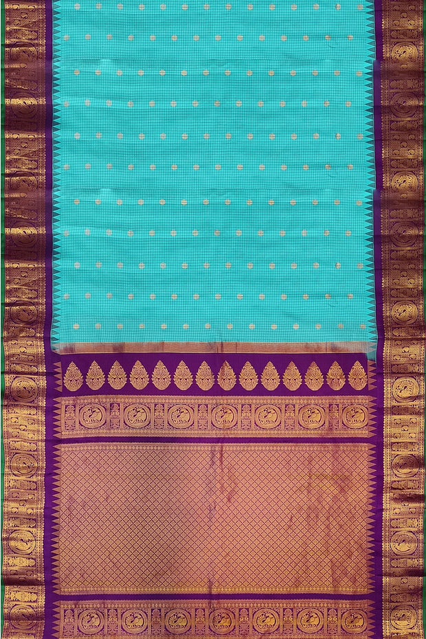 Gadwal pure silk saree in electric blue in fine checks