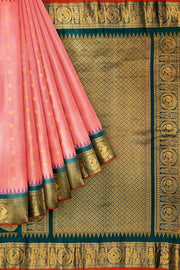 Gadwal pure silk saree in blush pink in fine checks