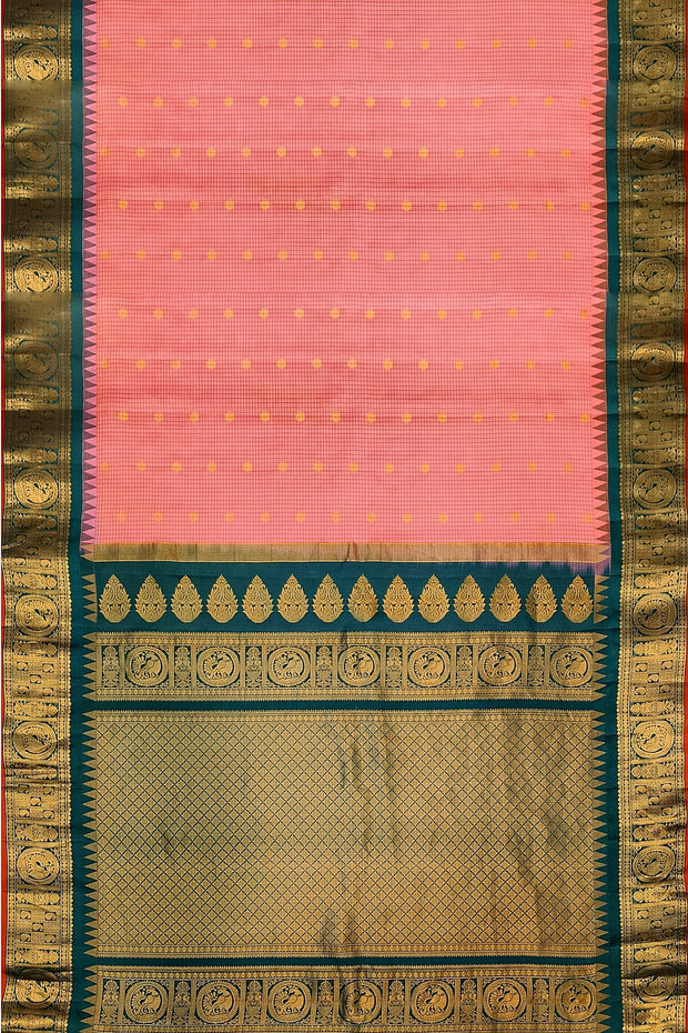Gadwal pure silk saree in blush pink in fine checks