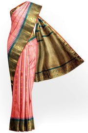 Gadwal pure silk saree in blush pink in fine checks