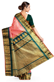 Gadwal pure silk saree in blush pink in fine checks