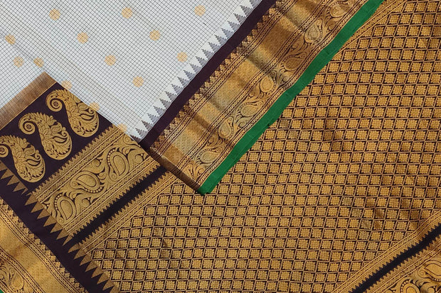 Gadwal pure silk saree in  off white in fine checks