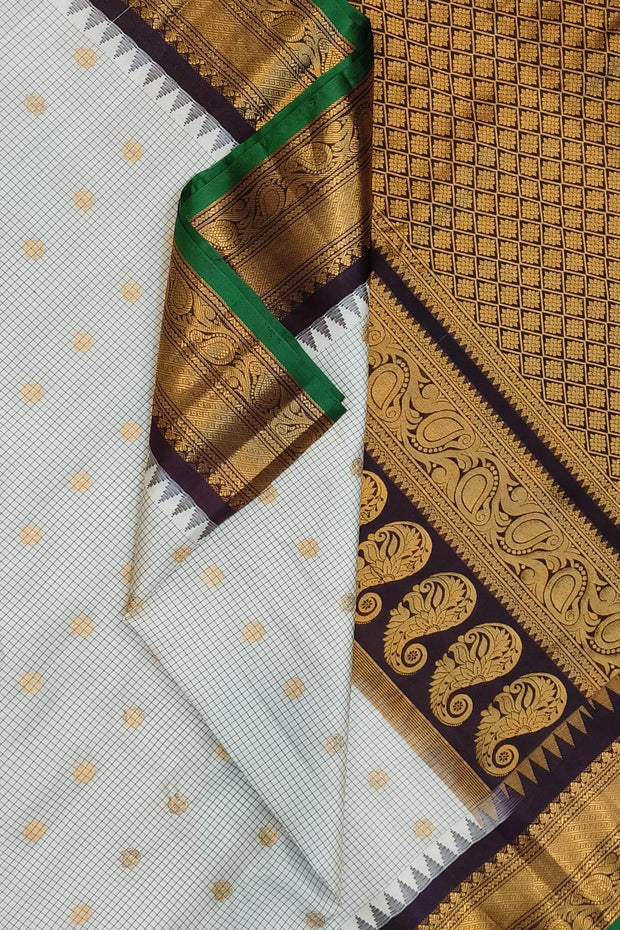 Gadwal pure silk saree in  off white in fine checks