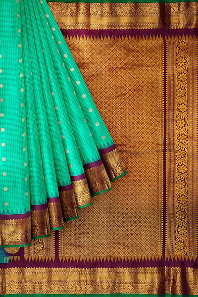 Gadwal pure silk saree in copper sulphate blue in fine checks