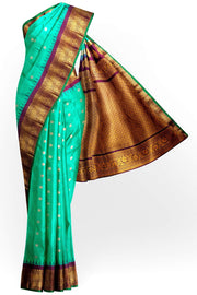 Gadwal pure silk saree in copper sulphate blue in fine checks