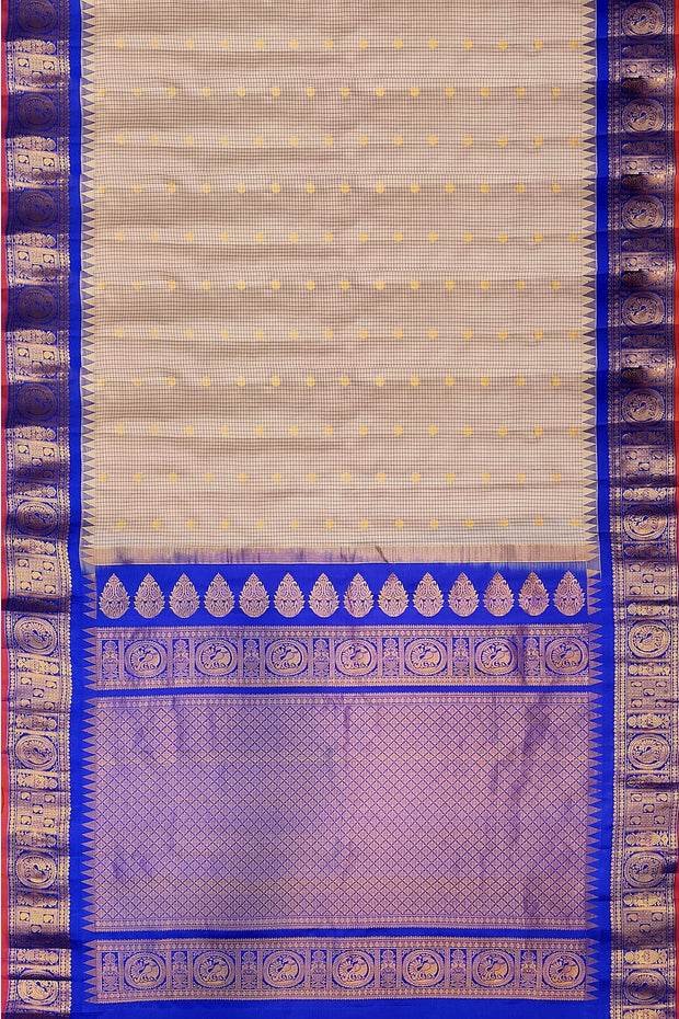 Gadwal pure silk saree in light chickoo in fine checks
