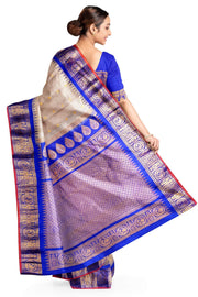 Gadwal pure silk saree in light chickoo in fine checks