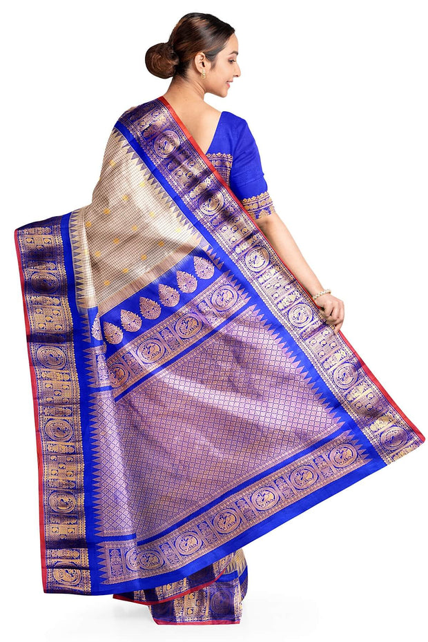 Gadwal pure silk saree in light chickoo in fine checks