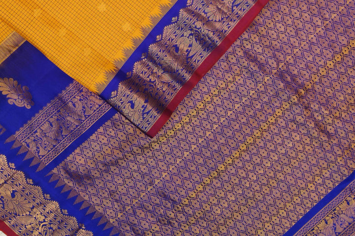 Gadwal pure silk saree in mango yellow in fine checks