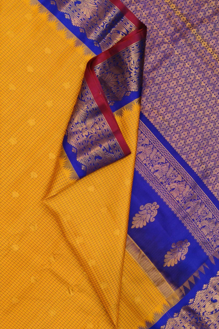 Gadwal pure silk saree in mango yellow in fine checks