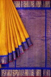 Gadwal pure silk saree in mango yellow in fine checks