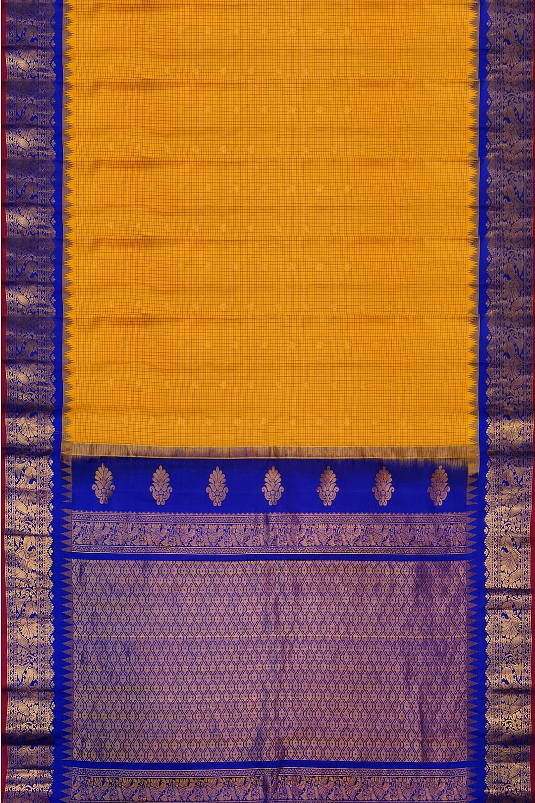 Gadwal pure silk saree in mango yellow in fine checks