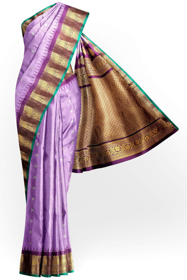 Gadwal pure silk saree in lavender in fine checks