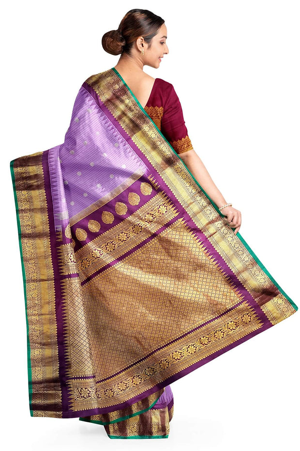 Gadwal pure silk saree in lavender in fine checks
