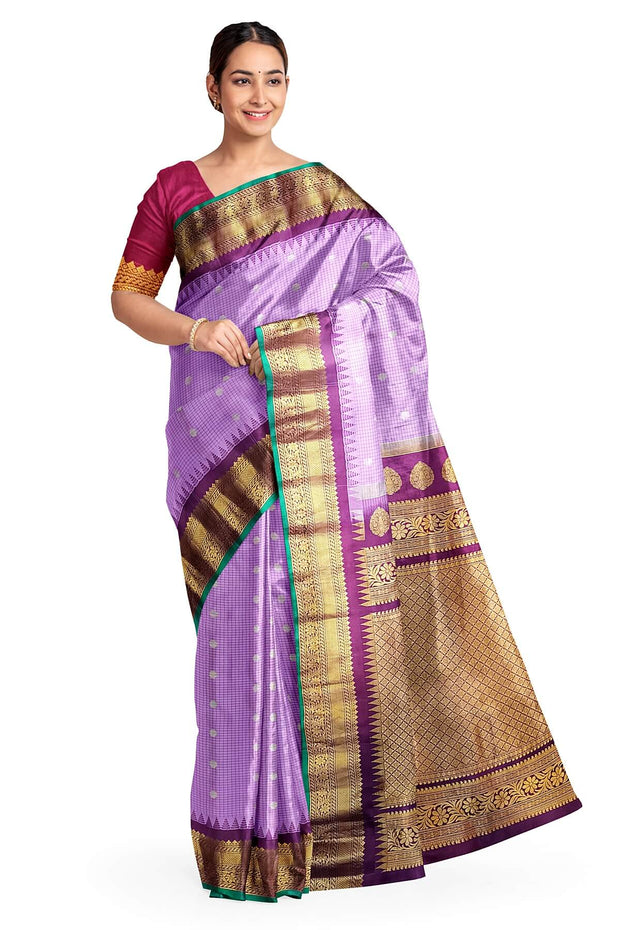 Gadwal pure silk saree in lavender in fine checks