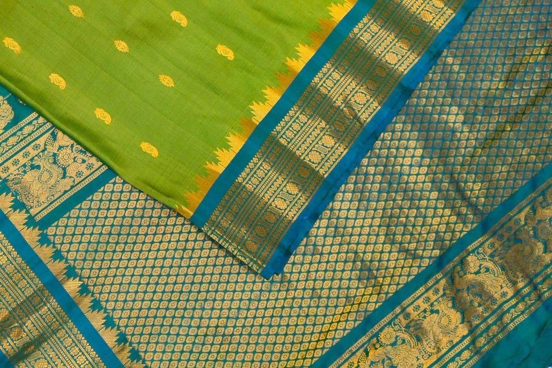 Gadwal pure silk saree in  green