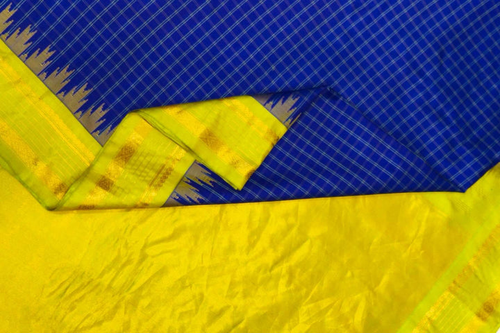 Gadwal pure silk saree in blue with checks