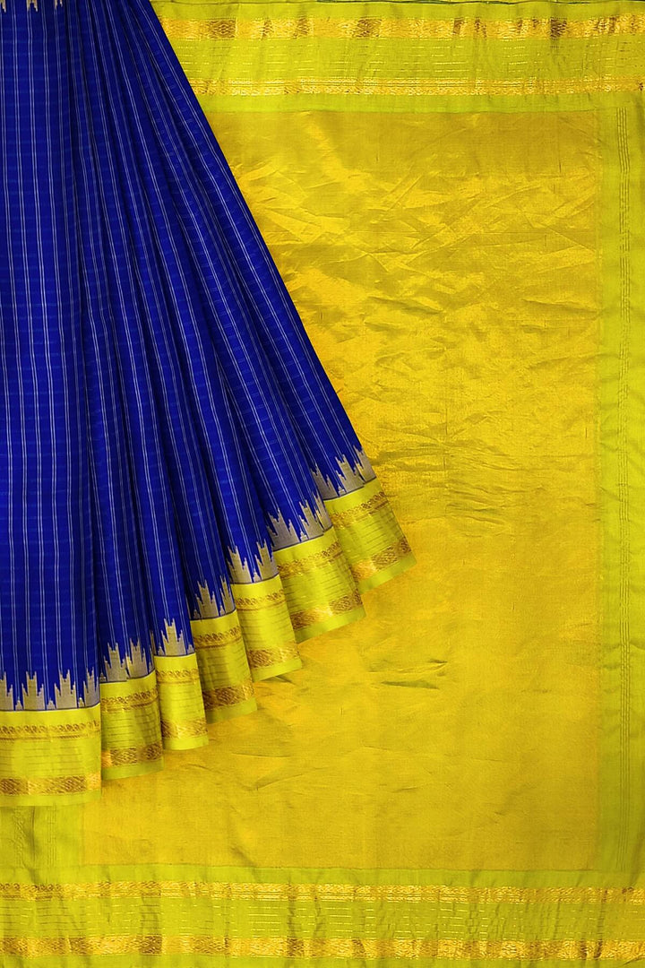 Gadwal pure silk saree in blue with checks