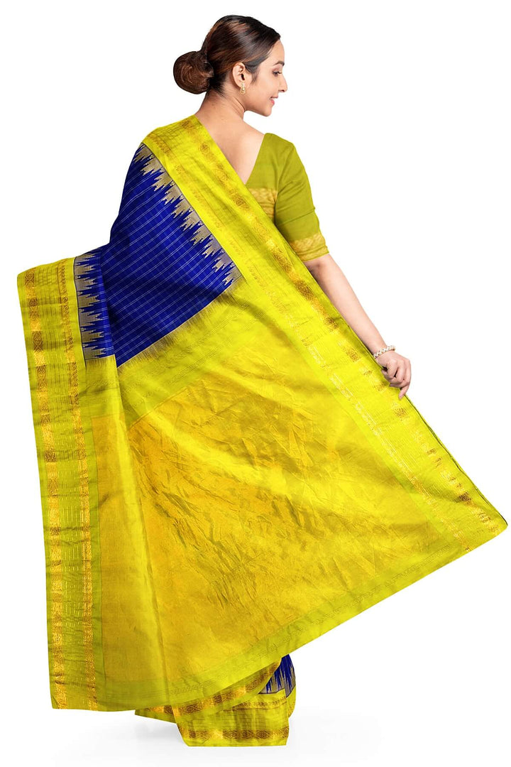Gadwal pure silk saree in blue with checks