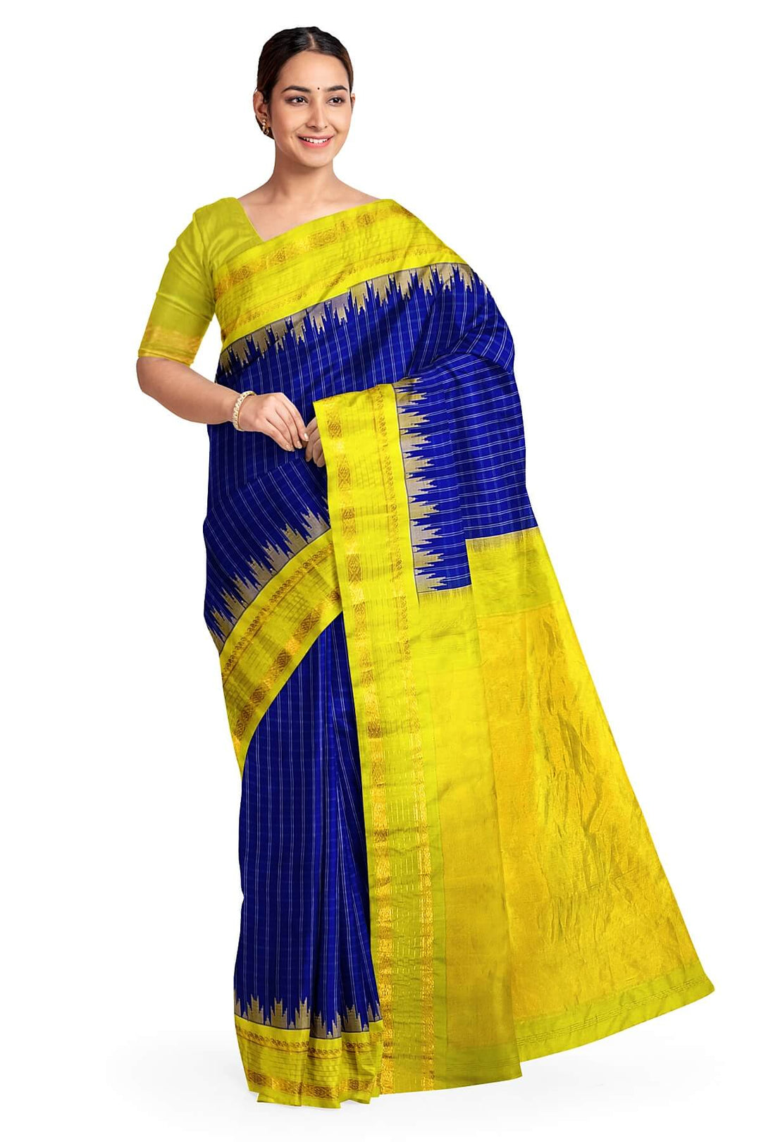 Gadwal pure silk saree in blue with checks