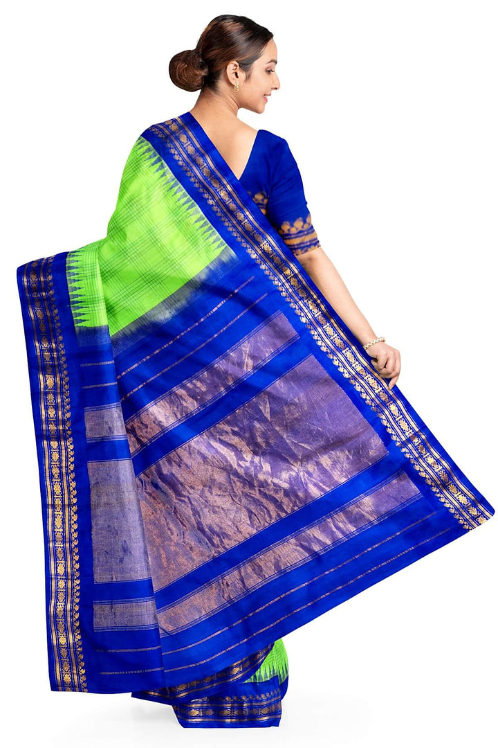Handwoven Gadwal pure silk saree in light green with stripes & checks