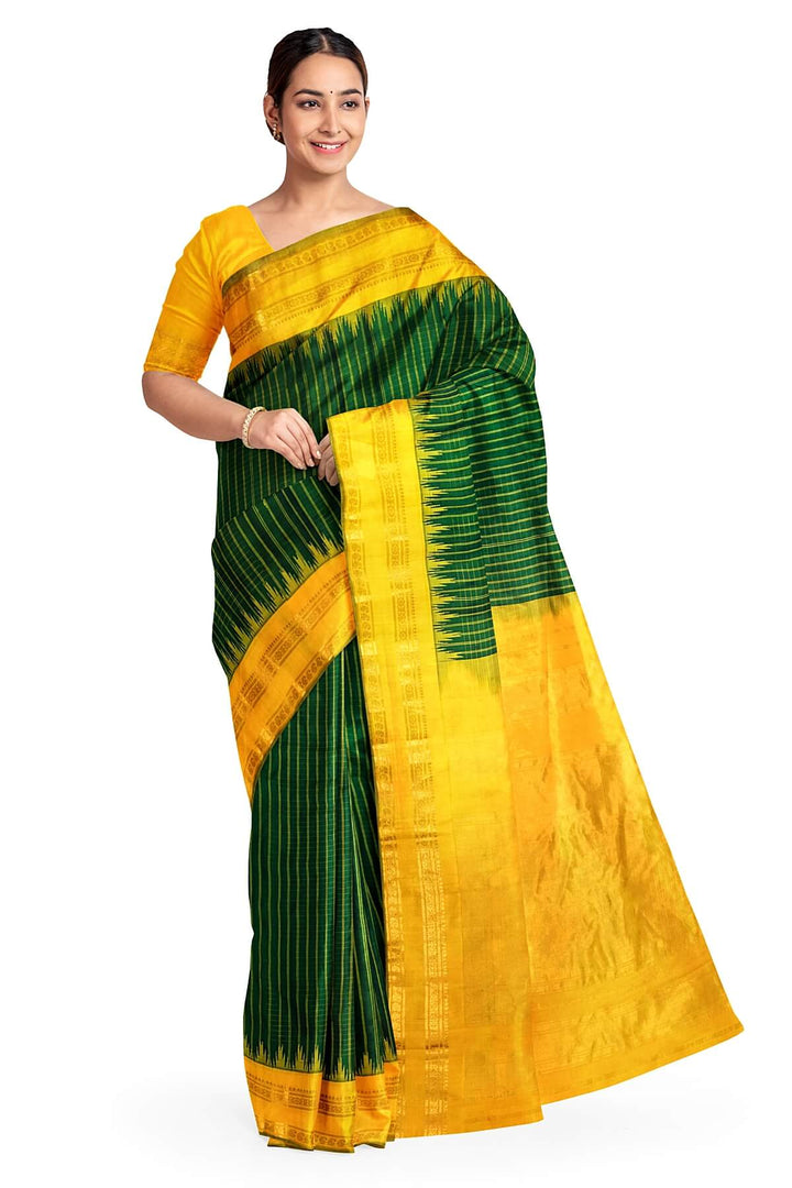 Gadwal pure silk saree in bottle green