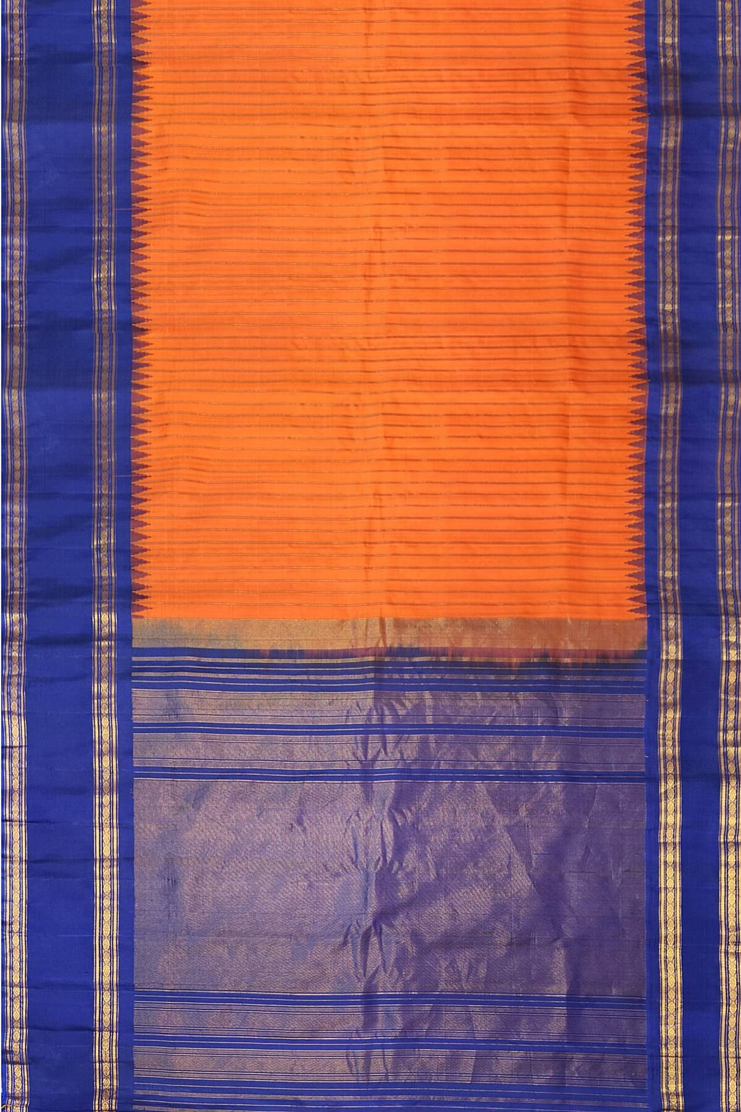 Gadwal pure silk saree in orange with stripes.