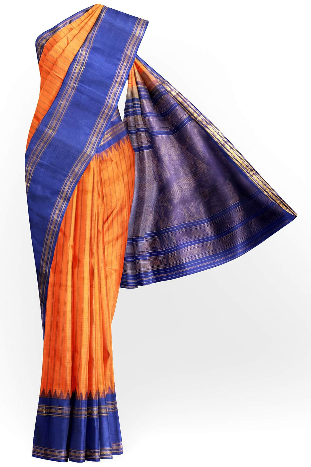 Gadwal pure silk saree in orange with stripes.