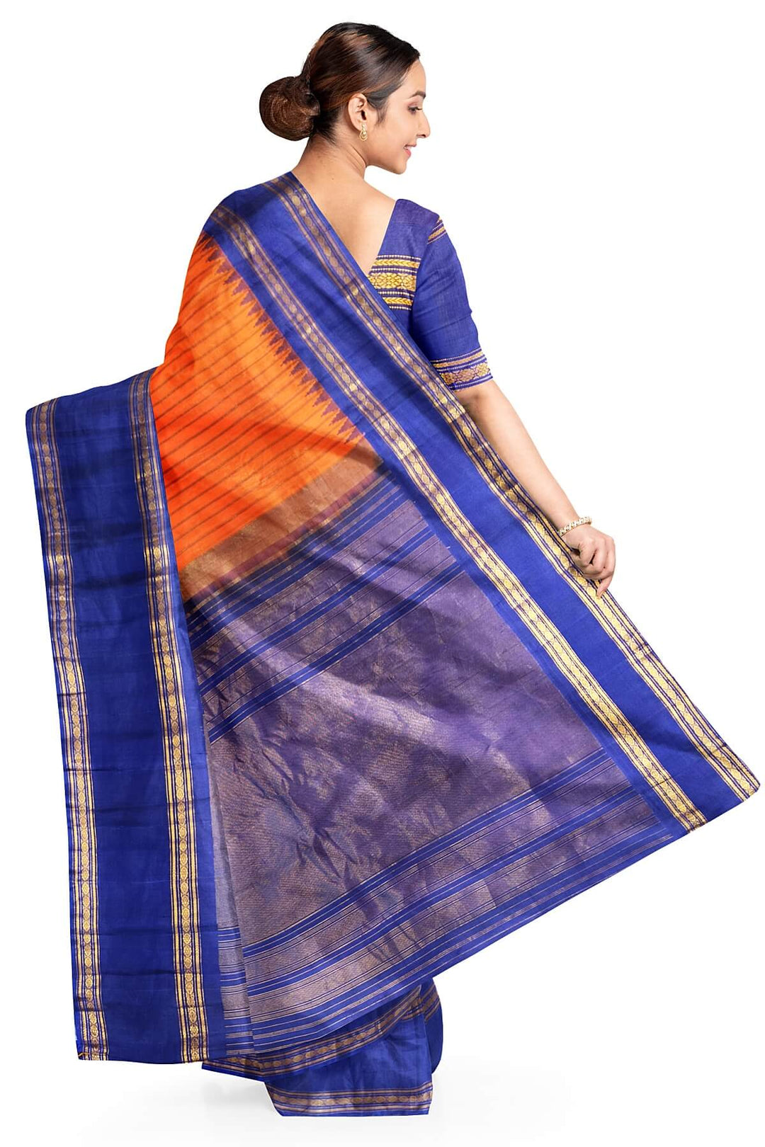 Gadwal pure silk saree in orange with stripes.