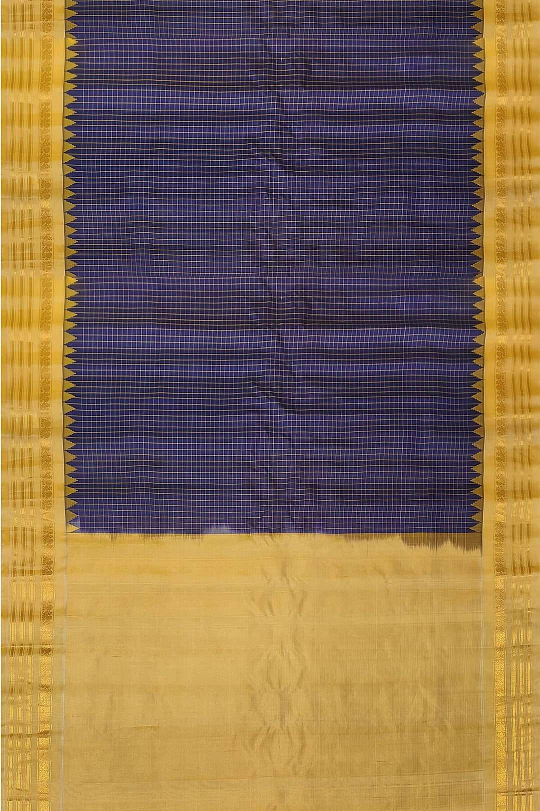 Gadwal pure silk saree in violet with checks.