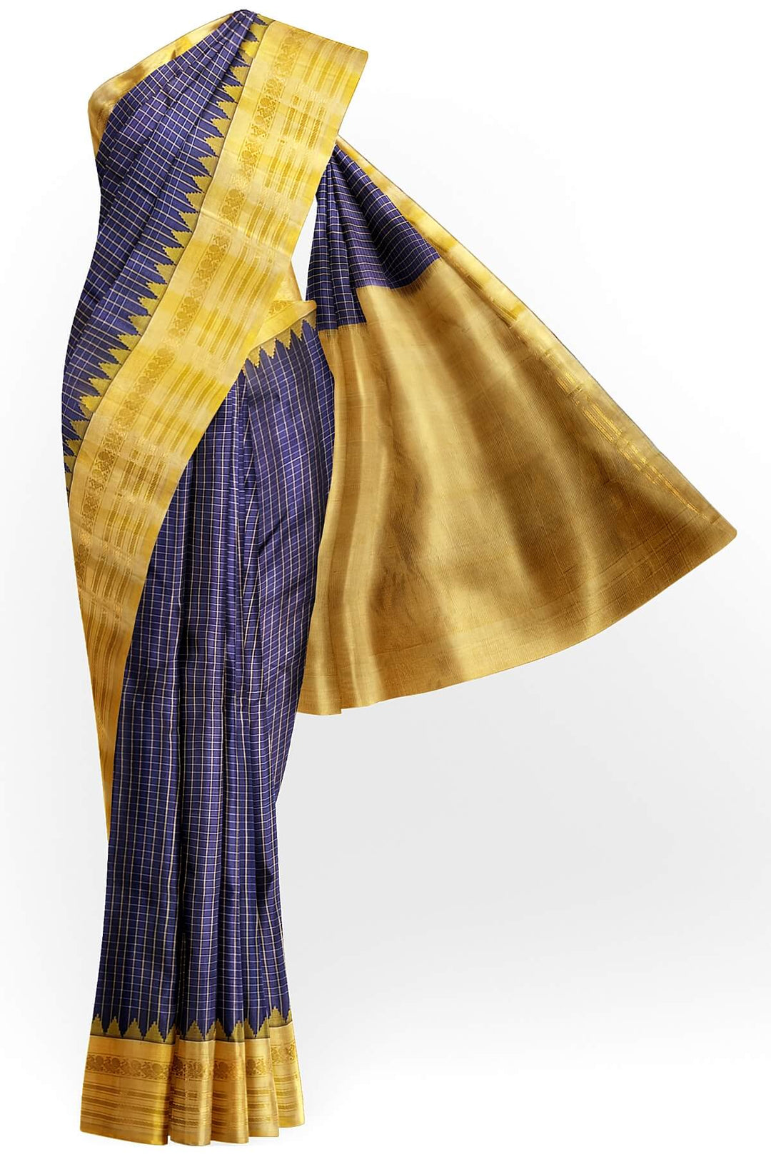 Gadwal pure silk saree in violet with checks.