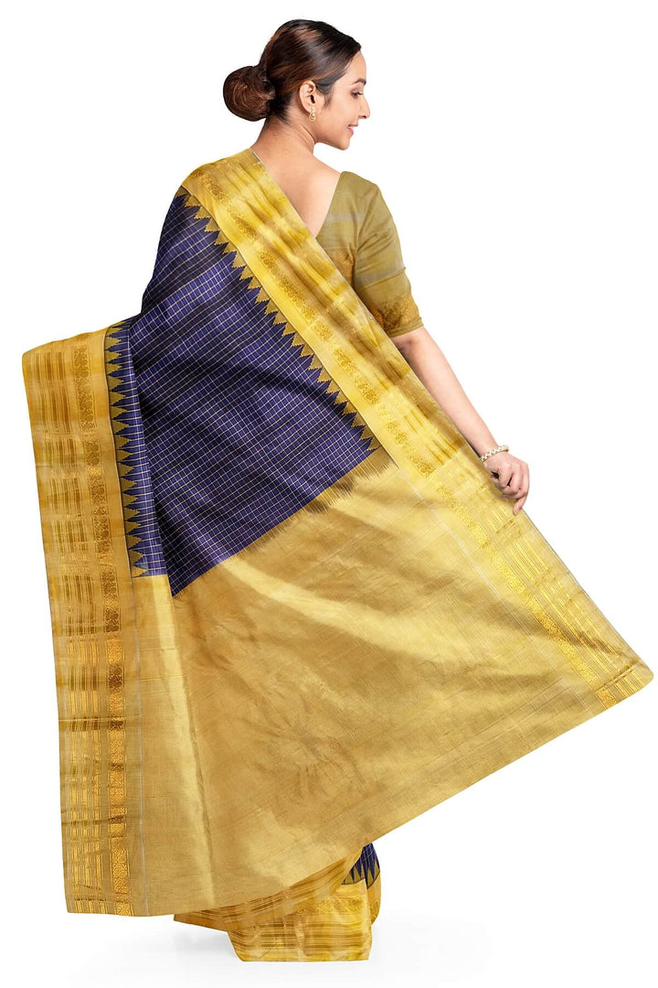 Gadwal pure silk saree in violet with checks.