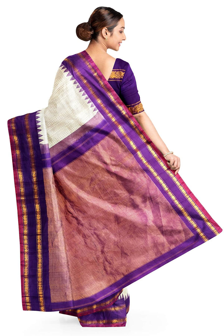 Gadwal pure silk saree in off white