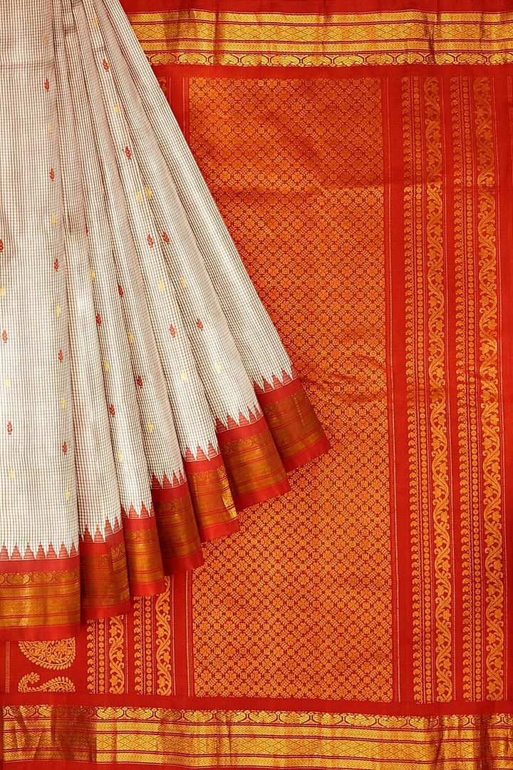 Gadwal pure silk saree in off white  in checks