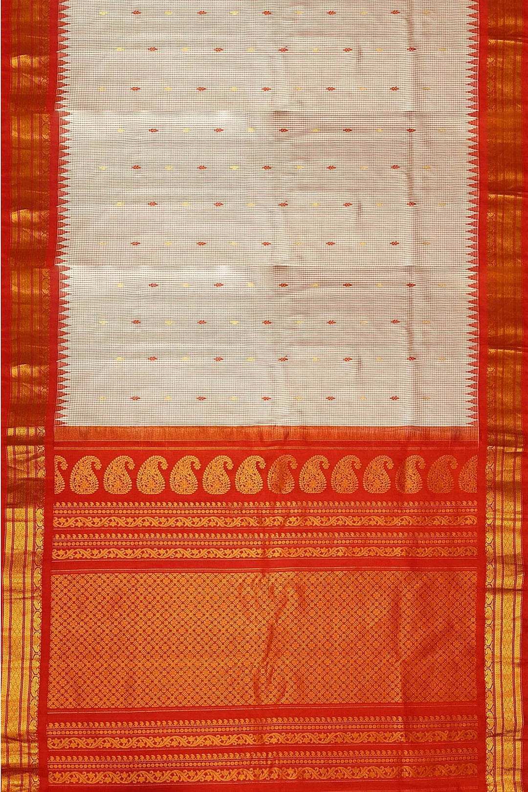 Gadwal pure silk saree in off white  in checks