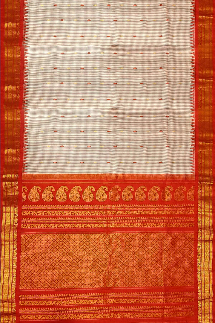 Gadwal pure silk saree in off white  in checks