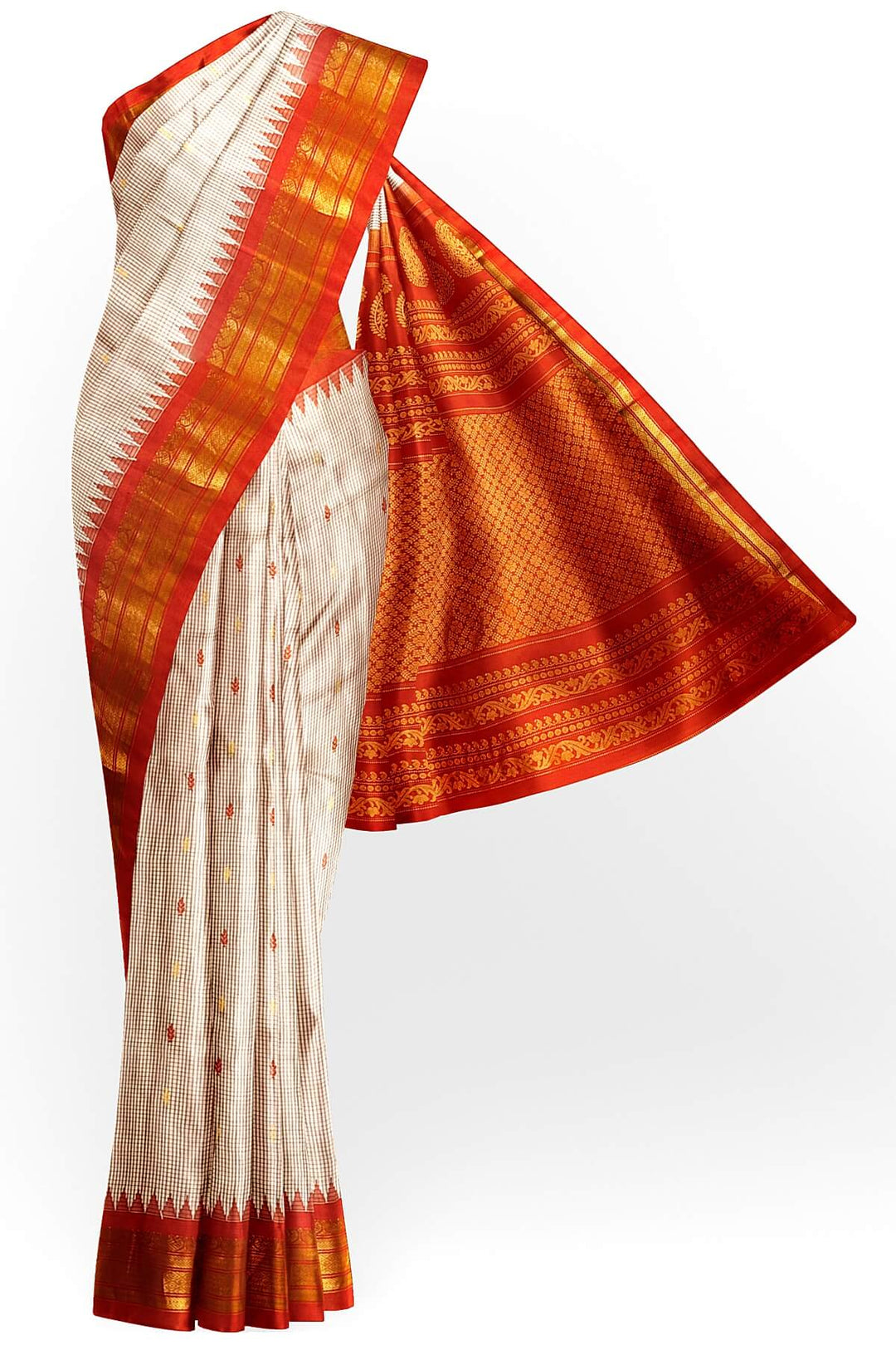 Gadwal pure silk saree in off white  in checks