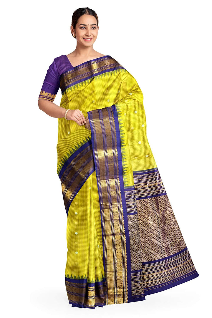 Gadwal pure silk saree in lemon green