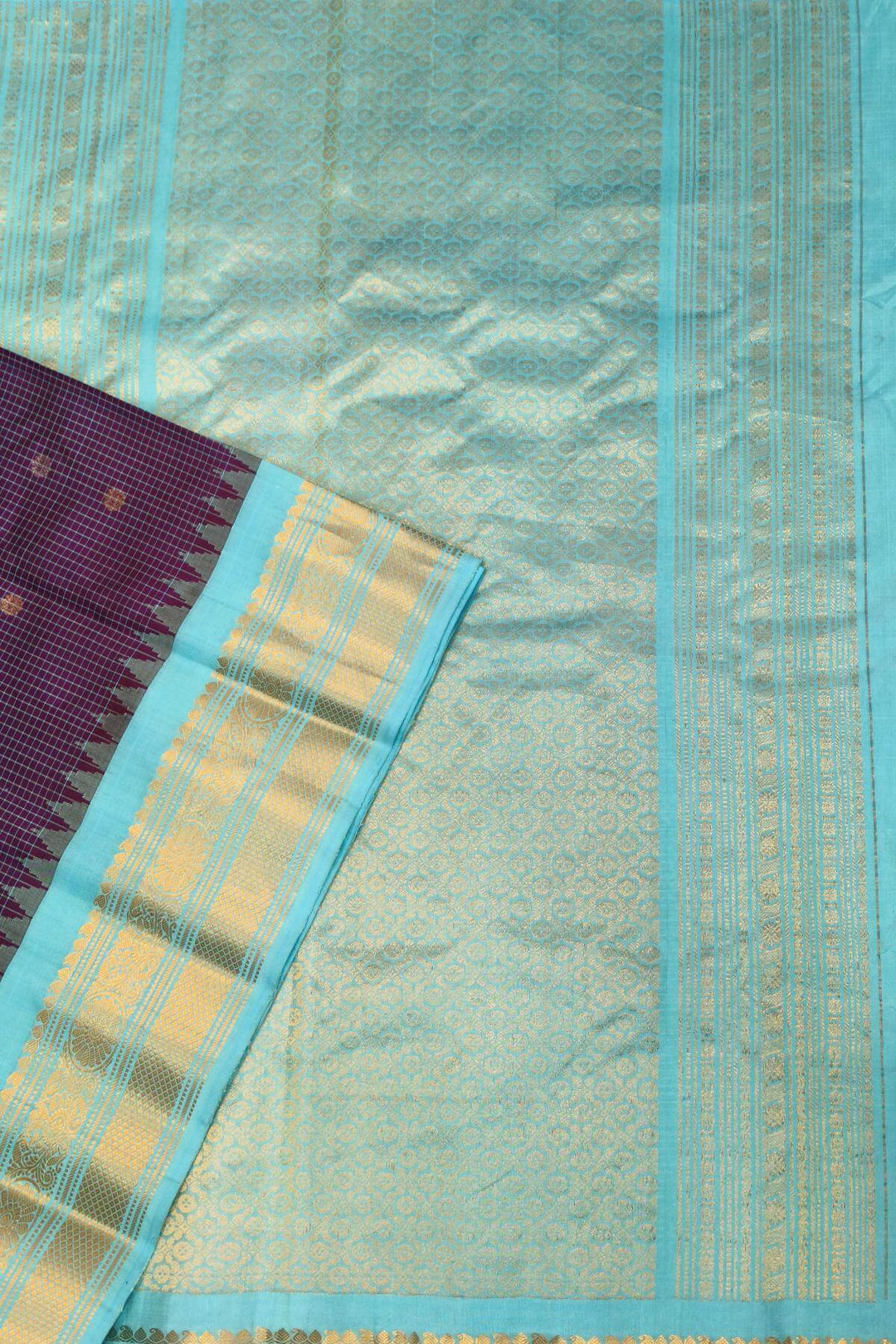 Gadwal pure silk saree in  purple in checks