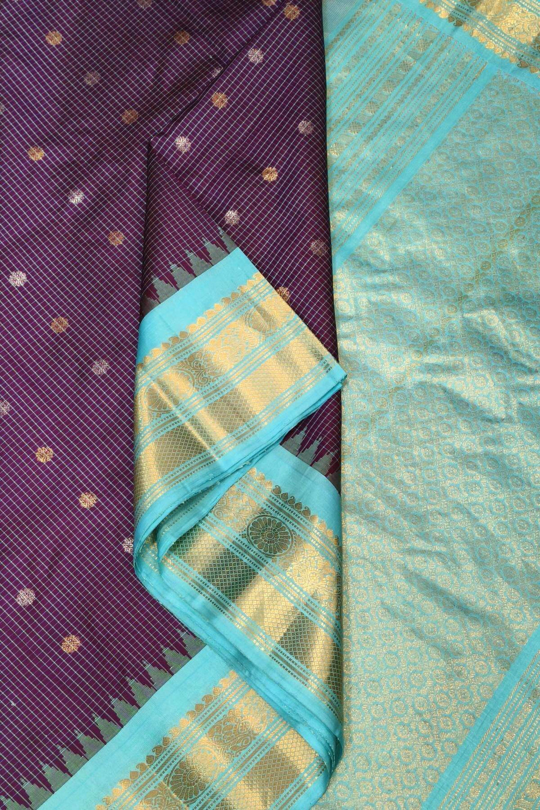 Gadwal pure silk saree in  purple in checks