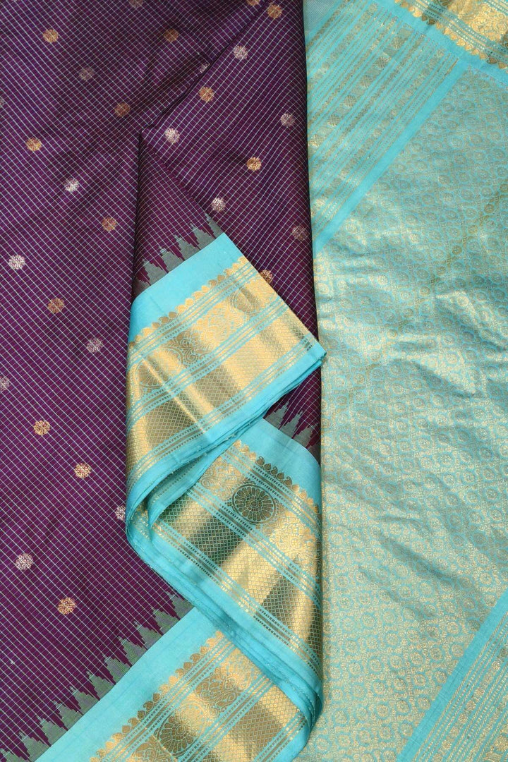 Gadwal pure silk saree in  purple in checks