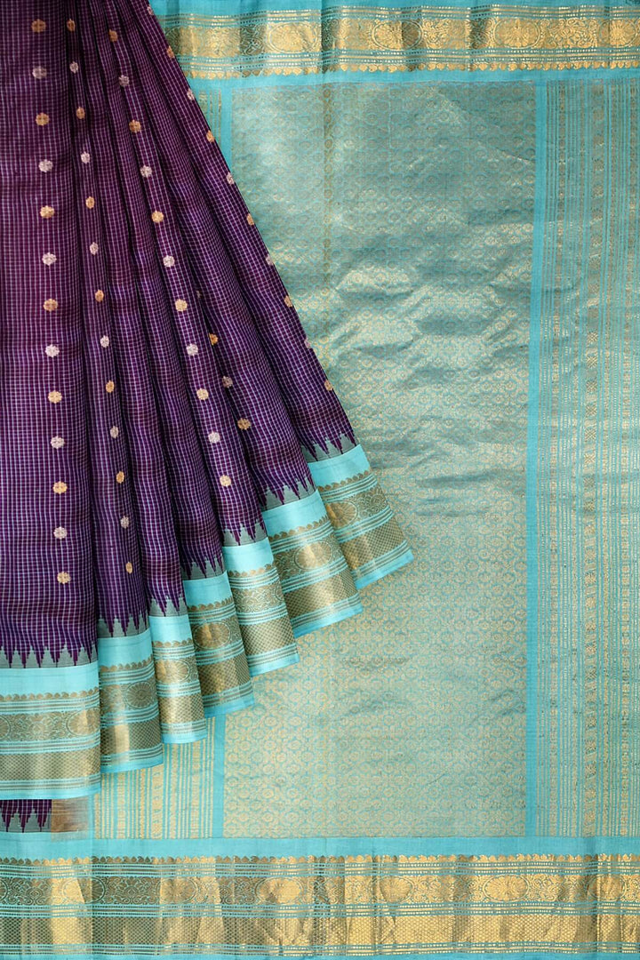 Gadwal pure silk saree in  purple in checks