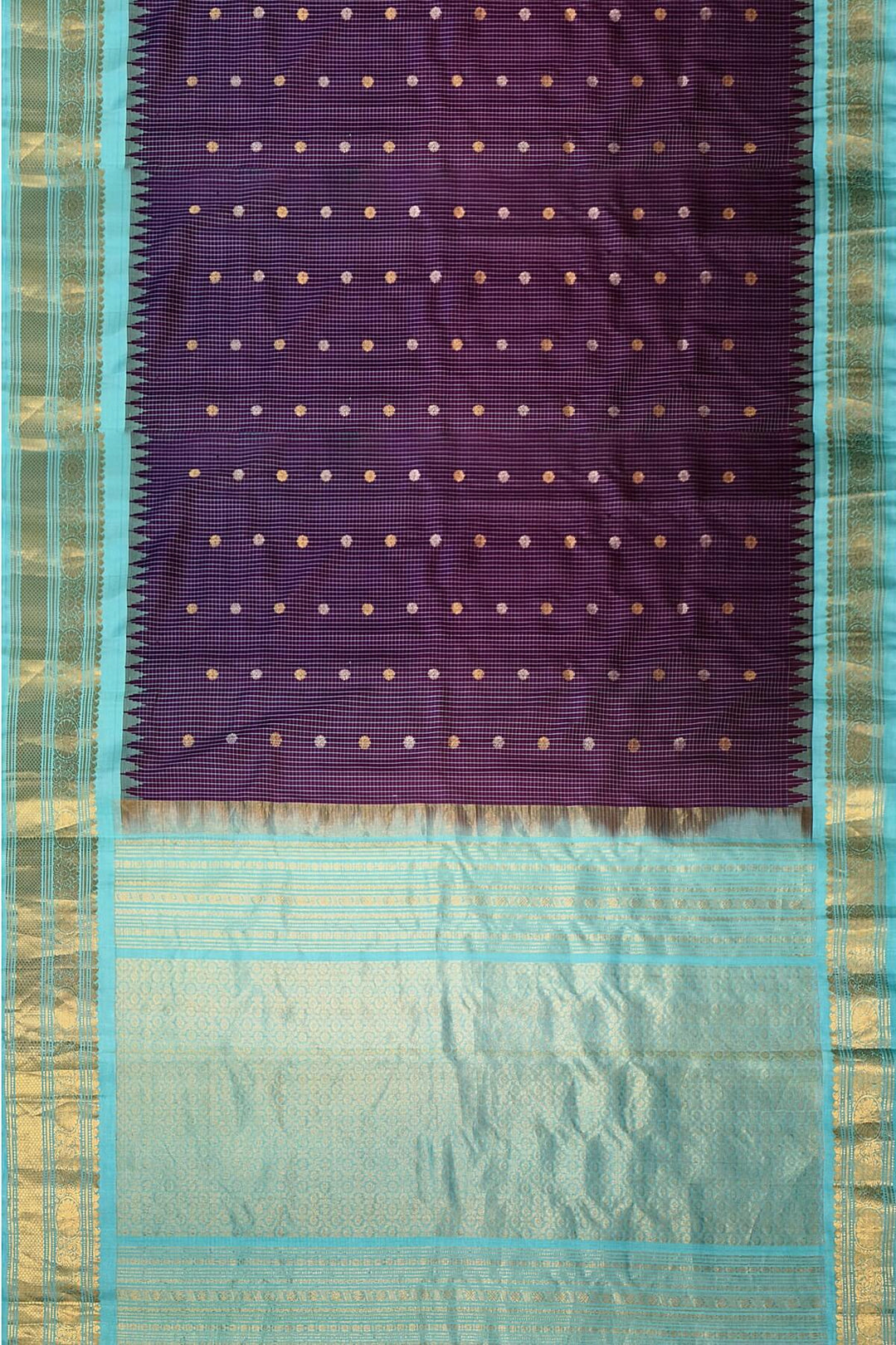 Gadwal pure silk saree in  purple in checks