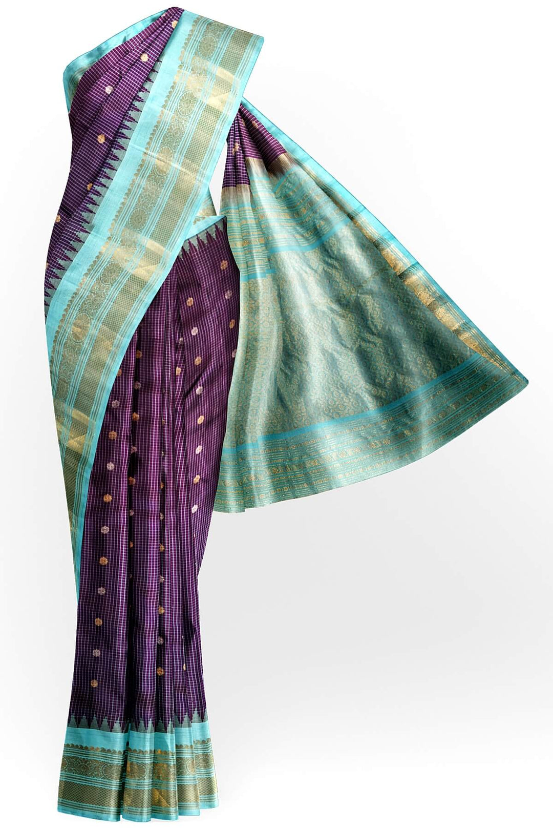Gadwal pure silk saree in  purple in checks