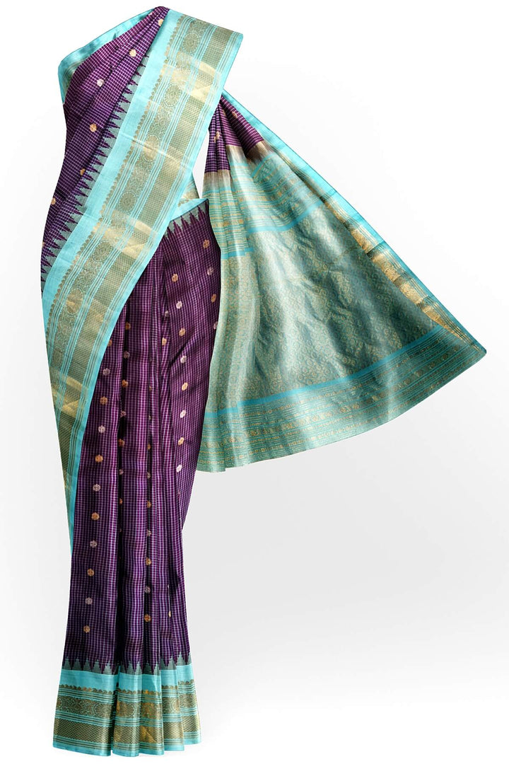 Gadwal pure silk saree in  purple in checks