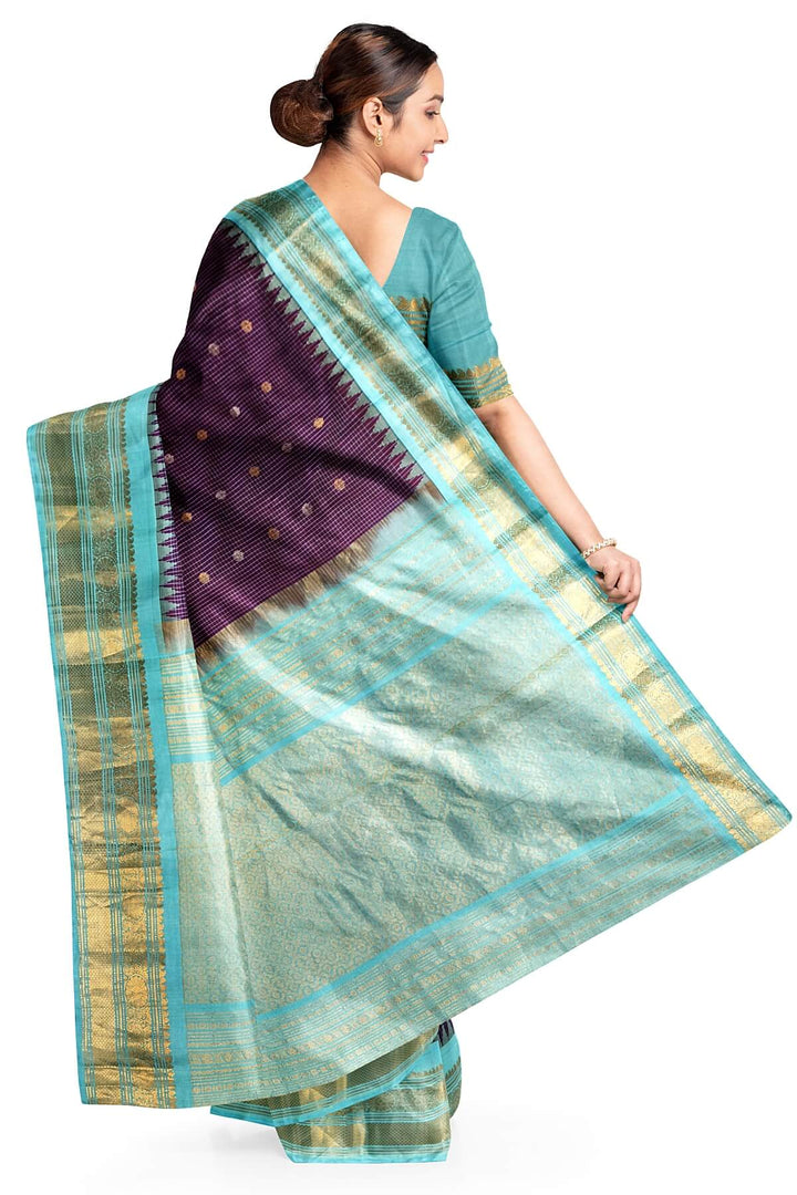 Gadwal pure silk saree in  purple in checks